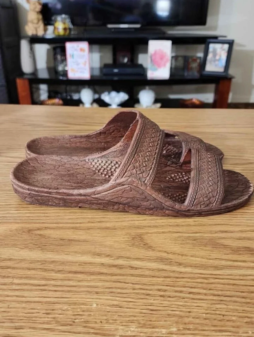 Pali Hawaii Brown Woven Double-Strap Unisex Slide Sandals